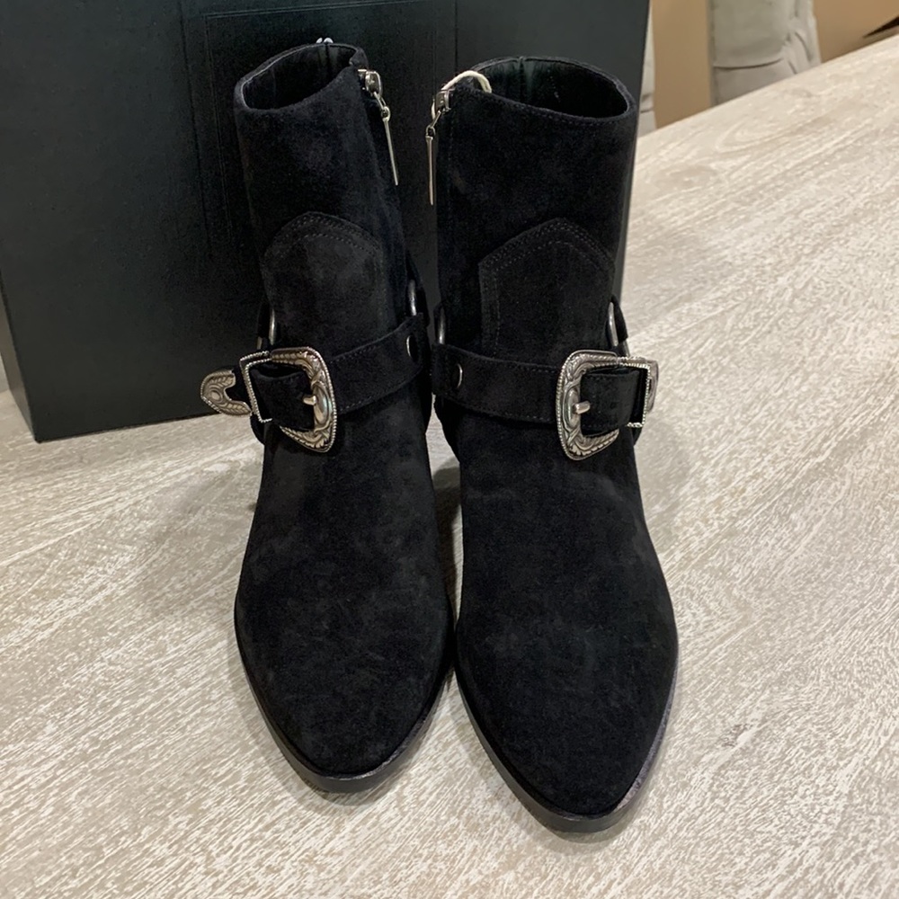 Saint Laurent Western Buckle Suede Booties - Picture 5 of 9